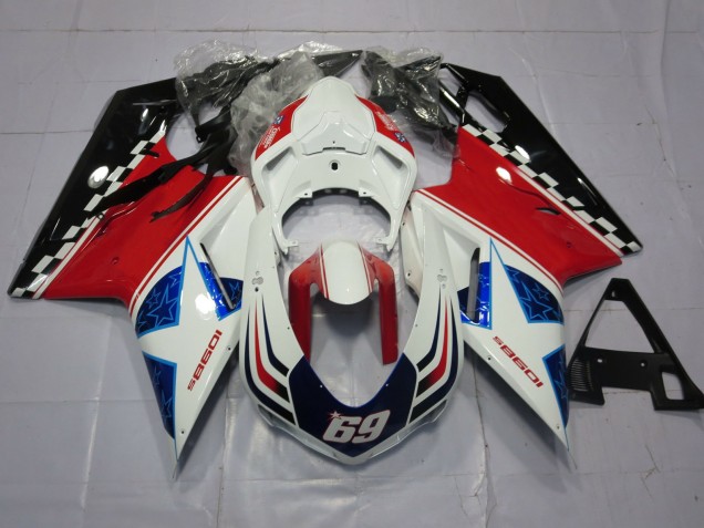 69 Blanc & Rouge 07-14 Ducati 848 1098 1198 Carénage Moto 69 Blanc & Rouge 07-14 Ducati 848 1098 1198 Carénage Moto