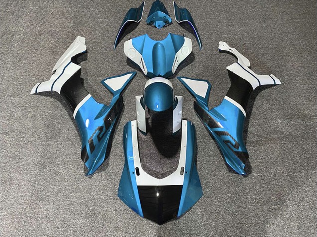Accents Bleu Clair & Fibre De Carbone 15-19 R1 Carénage Moto Accents Bleu Clair & Fibre De Carbone 15-19 R1 Carénage Moto