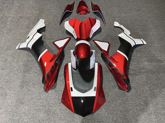 Accents Rouges & Fibre De Carbone 15-19 R1 Carénage Moto Accents Rouges & Fibre De Carbone 15-19 R1 Carénage Moto