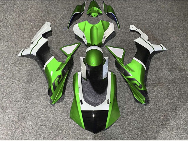 Accents Verts & Fibre De Carbone 15-19 R1 Carénage Moto Accents Verts & Fibre De Carbone 15-19 R1 Carénage Moto