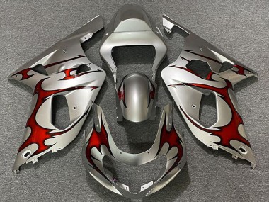 Argent Brillant & Rouge 01-03 GSXR 600-750 Carénage Moto