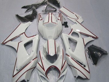 Blanc Avec Rayures Rouges 07-08 GSXR 1000 Carénage Moto