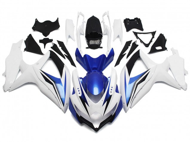 Blanc Brillant Avec Argent & Bleu 08-10 GSXR 600-750 Carénage Moto Blanc Brillant Avec Argent & Bleu 08-10 GSXR 600-750 Carénage Moto