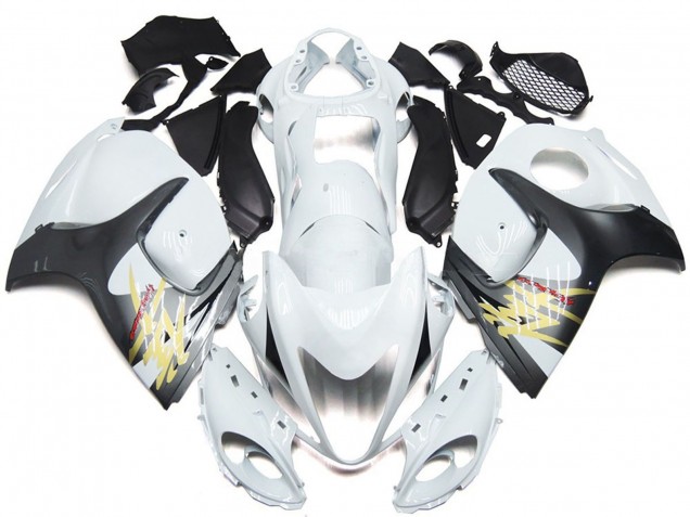 Blanc Brillant Avec Style Argenté 08-20 GSXR 1300 Carénage Moto Blanc Brillant Avec Style Argenté 08-20 GSXR 1300 Carénage Moto