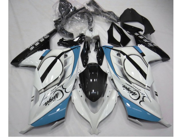 Blanc Brillant & Bleu Clair 13-18 Ninja 300 Carénage Moto Blanc Brillant & Bleu Clair 13-18 Ninja 300 Carénage Moto