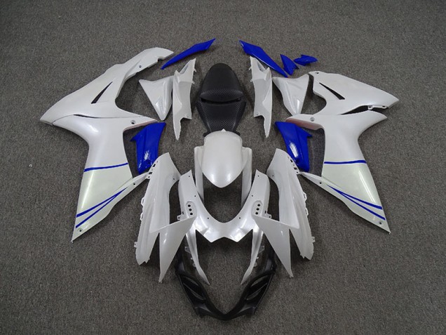 Blanc Nacré & Bleu Foncé 11-24 GSXR 600-750 Carénage Moto Blanc Nacré & Bleu Foncé 11-24 GSXR 600-750 Carénage Moto