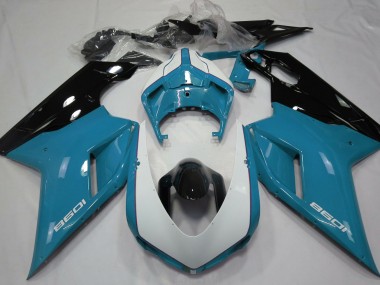 Bleu Clair Brillant & Blanc 07-14 Ducati 848 1098 1198 Carénage Moto