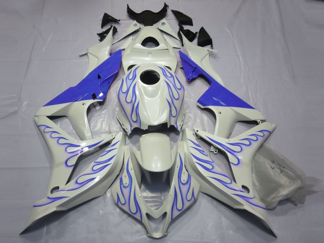 Bleu Flamme Sur Blanc 07-08 CBR600RR Carénage Moto Bleu Flamme Sur Blanc 07-08 CBR600RR Carénage Moto
