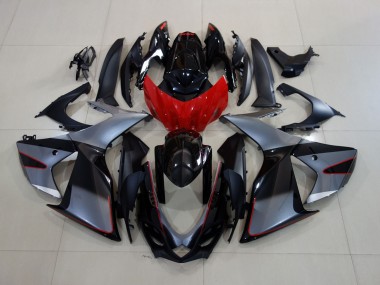 Gris Brillant / Noir Avec Rouge 11-24 GSXR 600-750 Carénage Moto
