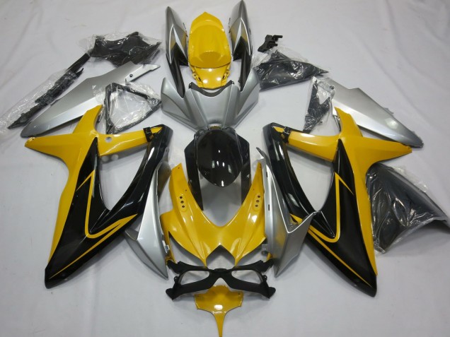 Jaune Noir & Argent 08-10 GSXR 600-750 Carénage Moto Jaune Noir & Argent 08-10 GSXR 600-750 Carénage Moto