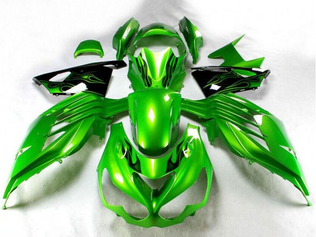 Carénage Moto Kawasaki ZX14R ZZR1400 2012-2024 - Vert Noir Brillant