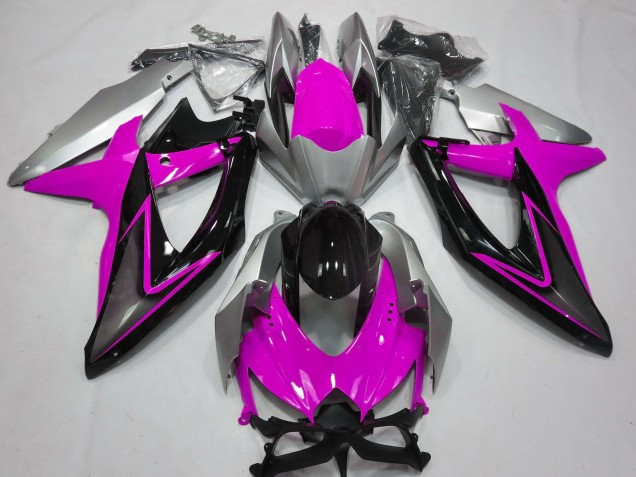 Carénages Moto Suzuki GSXR 600 / GSXR 750 2008-2010 - Argent Rose Noir Brillant