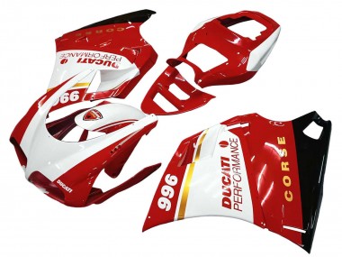 Acheter Carénages Moto Ducati 996 1993-2005 - Blanc Rouge Or Noir Brillant Corse Performance