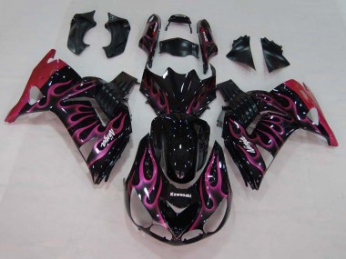 Acheter Carénages Moto Kawasaki ZX14R ZZR1400 2006-2011 - Noir Brillant Rouge Rose Flamme