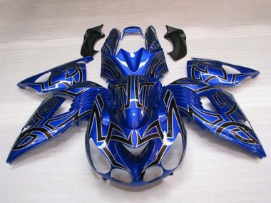 Acheter Carénages Moto Kawasaki ZX14R ZZR1400 2006-2011 - Bleu Noir Argent Tribal
