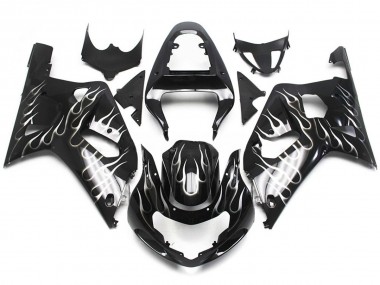 Noir & Blanc Brillant Flamme 01-03 GSXR 600-750 Carénage Moto