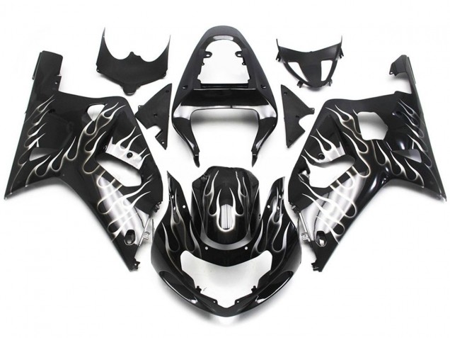 Noir & Blanc Brillant Flamme 01-03 GSXR 600-750 Carénage Moto