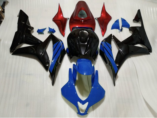 Noir Brillant & Accents Bleus & Rouges 07-08 CBR600RR Carénage Moto