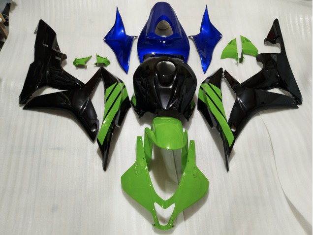 Noir Brillant & Accents Verts & Bleus 07-08 CBR600RR Carénage Moto Noir Brillant & Accents Verts & Bleus 07-08 CBR600RR Carénage Moto