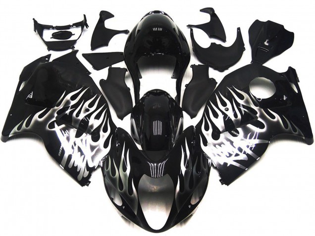 Noir Brillant Avec Argent Flamme 97-07 GSXR 1300 Carénage Moto Noir Brillant Avec Argent Flamme 97-07 GSXR 1300 Carénage Moto