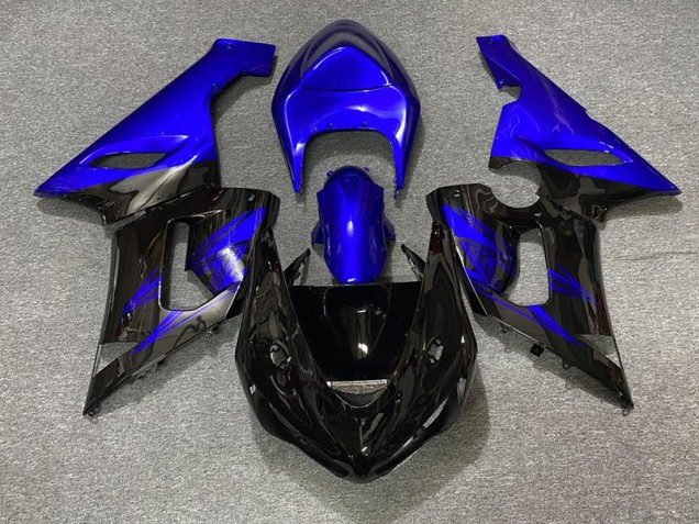 Noir Brillant & Bleu 05-06 ZX6R Carénage Moto Noir Brillant & Bleu 05-06 ZX6R Carénage Moto