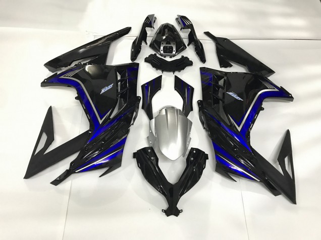 Noir Brillant & Bleu 13-18 Ninja 300 Carénage Moto Noir Brillant & Bleu 13-18 Ninja 300 Carénage Moto