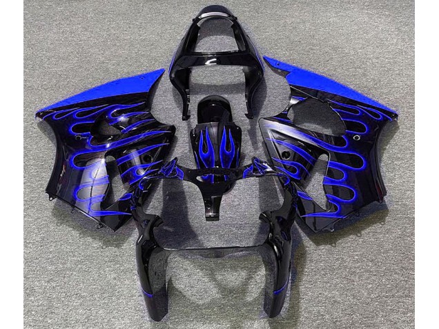 Noir Brillant & Bleu Flamme 00-02 ZX6R Carénage Moto Noir Brillant & Bleu Flamme 00-02 ZX6R Carénage Moto