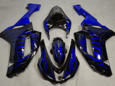 Noir Brillant & Bleu Flamme 07-08 ZX6R Carénage Moto
