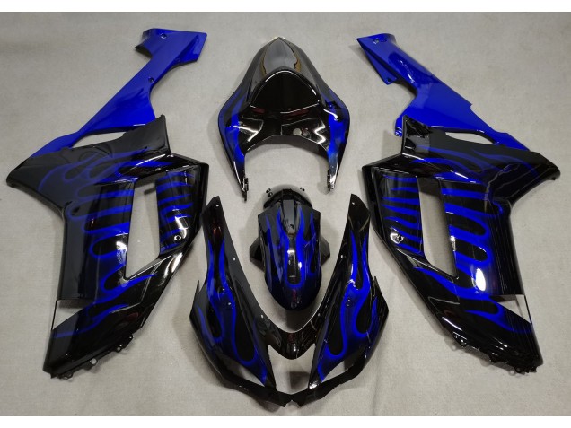 Noir Brillant & Bleu Flamme 07-08 ZX6R Carénage Moto Noir Brillant & Bleu Flamme 07-08 ZX6R Carénage Moto