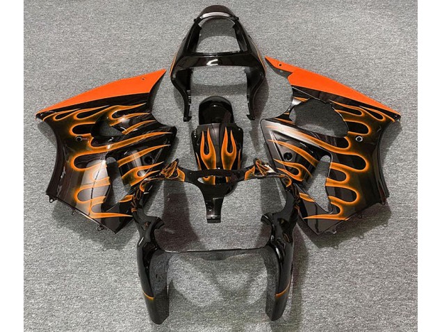 Noir Brillant & Orange Flamme 00-02 ZX6R Carénage Moto Noir Brillant & Orange Flamme 00-02 ZX6R Carénage Moto