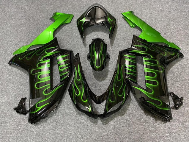 Noir Brillant & Vert Flamme 07-08 ZX6R Carénage Moto Noir Brillant & Vert Flamme 07-08 ZX6R Carénage Moto