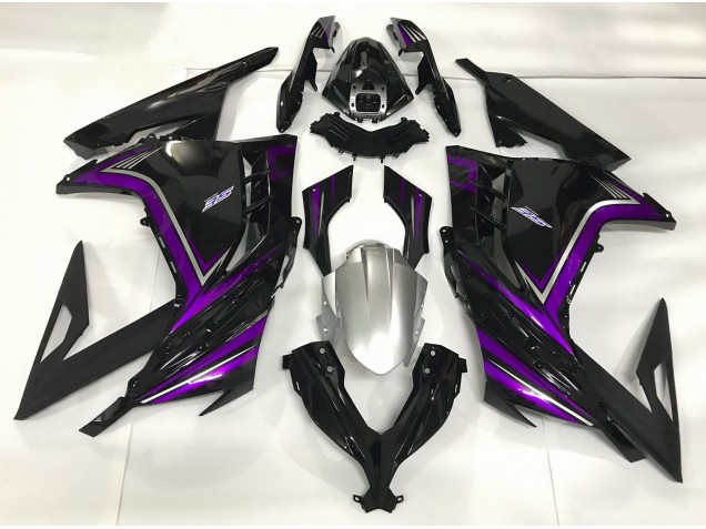 Noir Brillant & Violet 13-18 Ninja 300 Carénage Moto Noir Brillant & Violet 13-18 Ninja 300 Carénage Moto