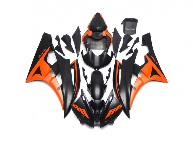 Noir Mat & Orange Personnalisés 06-07 R6 Carénage Moto Noir Mat & Orange Personnalisés 06-07 R6 Carénage Moto