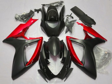 Noir Mat & Rouge 06-07 GSXR 600-750 Carénage Moto