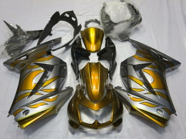 Or & Argent Flamme 08-12 Ninja 250 Carénage Moto