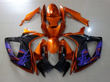 Orange Vif & Noir Brillant 06-07 GSXR 600-750 Carénage Moto