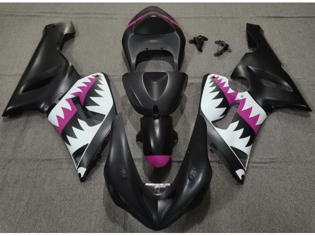 Requin Noir Mat & Rose 05-06 ZX6R Carénage Moto Requin Noir Mat & Rose 05-06 ZX6R Carénage Moto