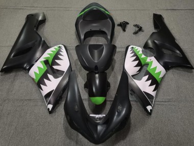 Requin Noir Mat & Vert 05-06 ZX6R Carénage Moto