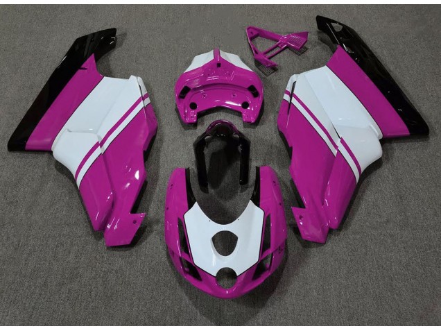 Rose Brillant & Blanc 03-04 Ducati 749 999 Carénage Moto Rose Brillant & Blanc 03-04 Ducati 749 999 Carénage Moto