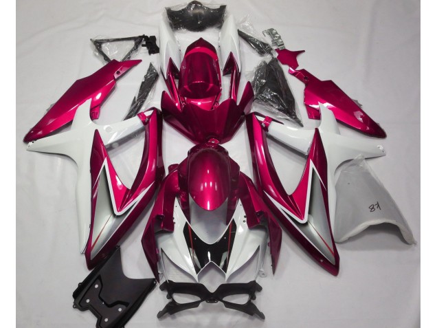 Rouge Brillant & Blanc 08-10 GSXR 600-750 Carénage Moto Rouge Brillant & Blanc 08-10 GSXR 600-750 Carénage Moto