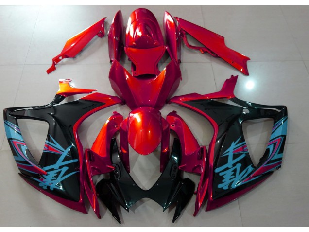Rouge Brillant & Noir 06-07 GSXR 600-750 Carénage Moto Rouge Brillant & Noir 06-07 GSXR 600-750 Carénage Moto