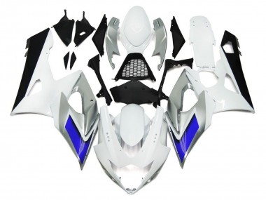 Style Blanc Brillant Avec Des Notes Argentées & Bleues 05-06 GSXR 1000 Carénage Moto
