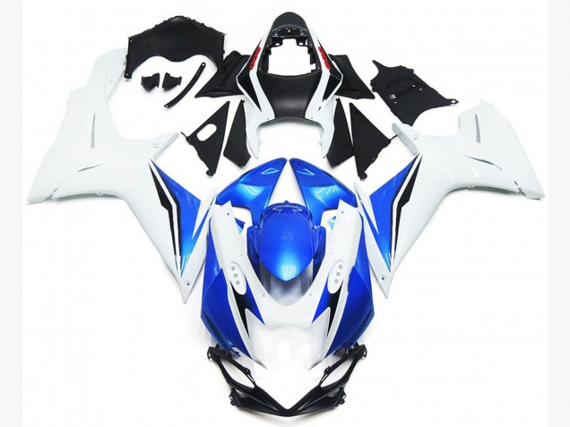 Style Blanc Brillant & Bleu 11-24 GSXR 600-750 Carénage Moto Style Blanc Brillant & Bleu 11-24 GSXR 600-750 Carénage Moto