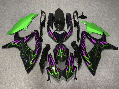 Vert & Magenta Flamme 08-10 GSXR 600-750 Carénage Moto