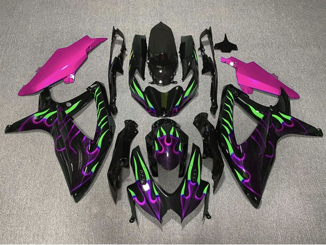 Violet & Vert Flamme 08-10 GSXR 600-750 Carénage Moto Violet & Vert Flamme 08-10 GSXR 600-750 Carénage Moto